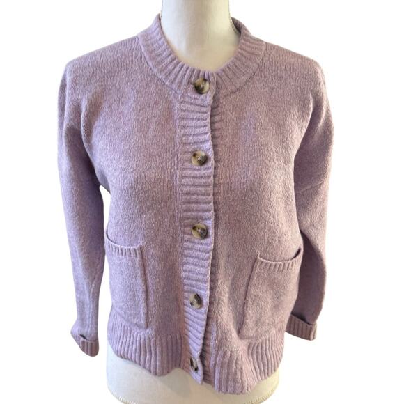 Madewell Colburne Cropped Cardigan Sweater Heather Orchid S - Picture 2 of 8